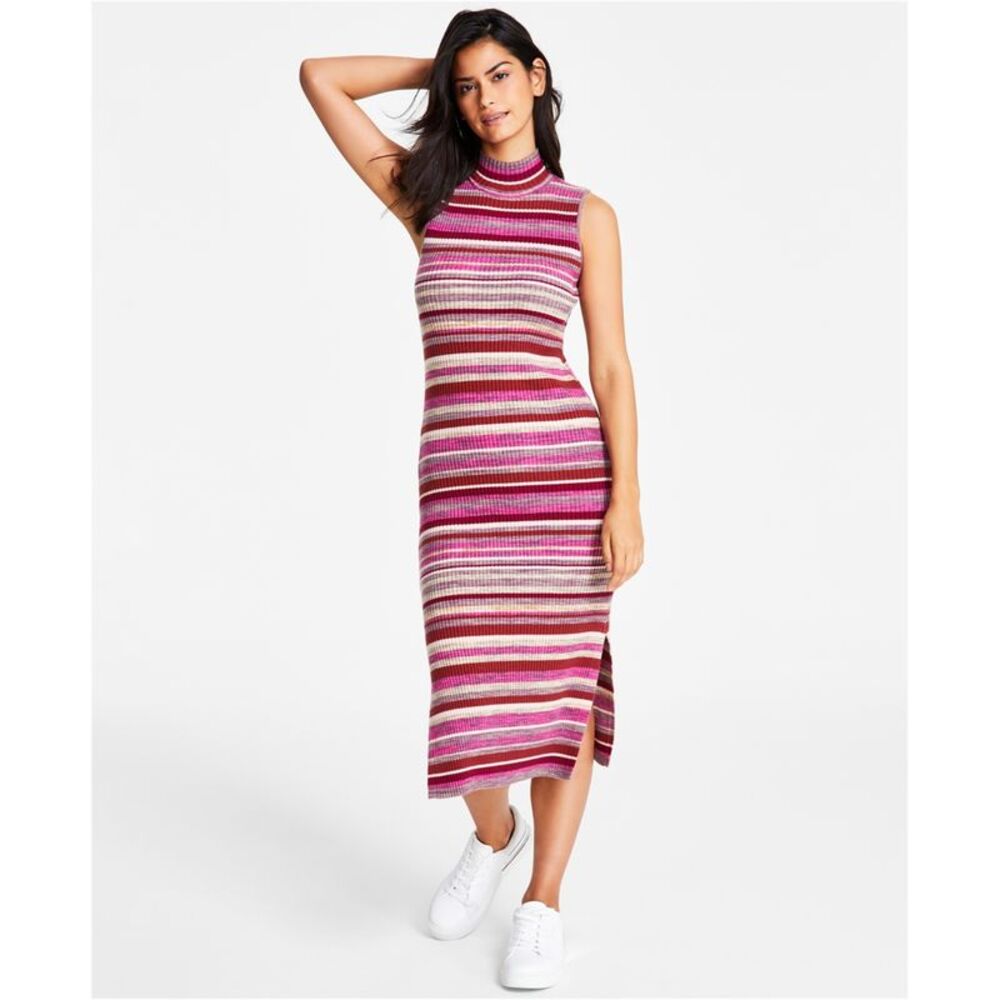Calvin Klein Womens Spacedye Stripe Mock Neck Bodycon Dress, NWT